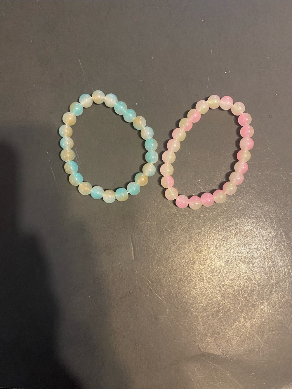 Set of 2 Beaded Stretch Bracelets - Mint Blue & Pastel Pink